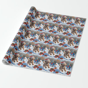 Bernedoodle Weihnachtsfestliche Schneeszene Hund Geschenkpapier