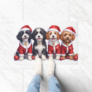 Bernedoodle-Weihnachtskleid mit Santa-Hut Fußmatte
