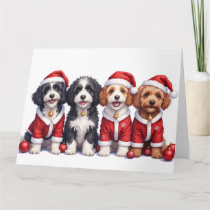 Bernedoodle-Weihnachtskleid mit Santa-Hut Karte