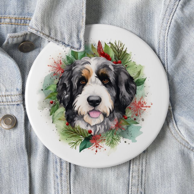 Bernedoodle Weihnachtsmann Festliche Jungfrau Button (Beispiel)
