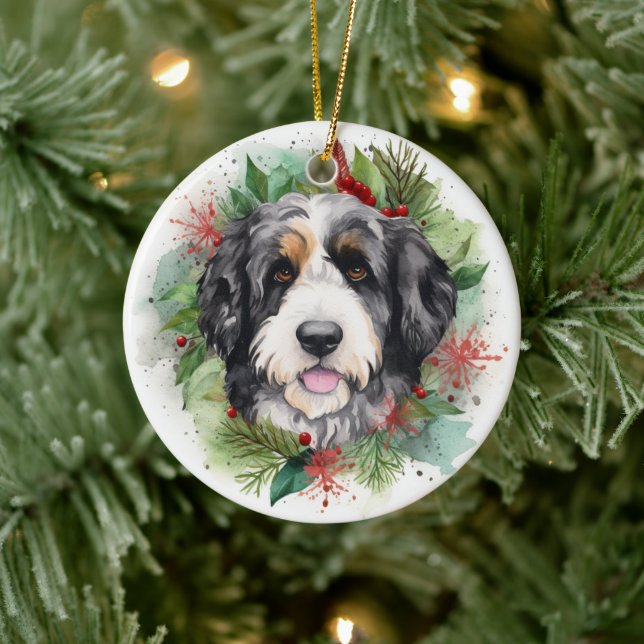 Bernedoodle Weihnachtsmann Festliche Jungfrau Keramik Ornament (Baum)