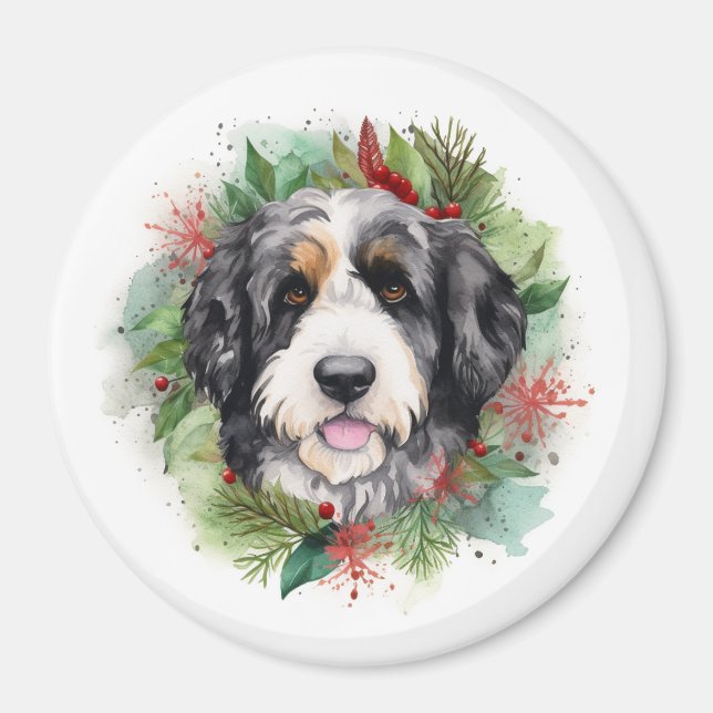 Bernedoodle Weihnachtsmann Festliche Jungfrau Magnet (Vorne)