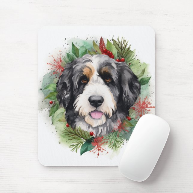 Bernedoodle Weihnachtsmann Festliche Jungfrau Mousepad (Mit Mouse)