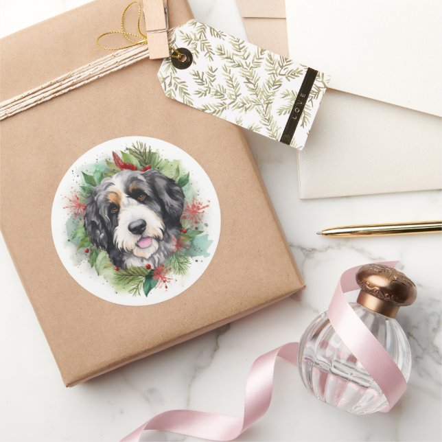 Bernedoodle Weihnachtsmann Festliche Jungfrau Runder Aufkleber (Schenken)