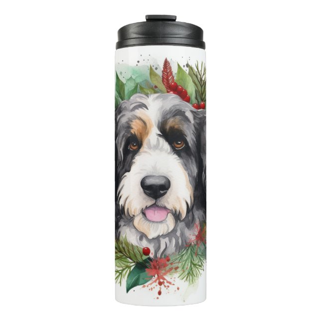 Bernedoodle Weihnachtsmann Festliche Jungfrau Thermosbecher (Vorderseite)