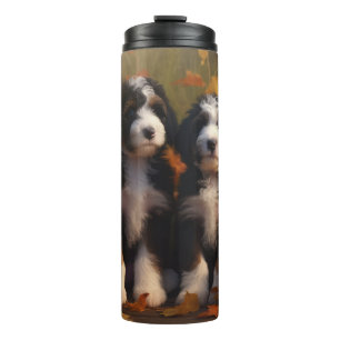 Bernedoodle-Welpe Herbstfreude Kürbis Thermosbecher