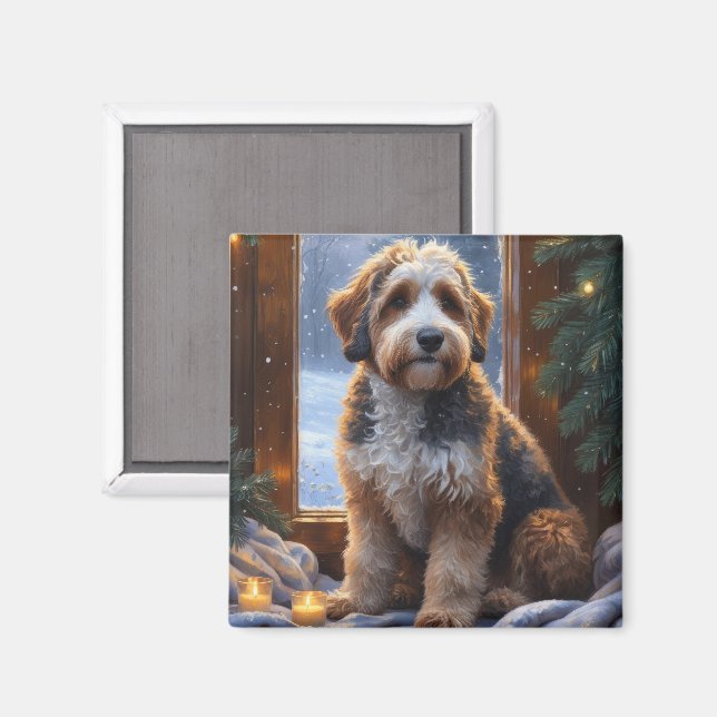 bernedoodle With Christmas Lights Holiday Magnet (Vorderseite/Rückseite)