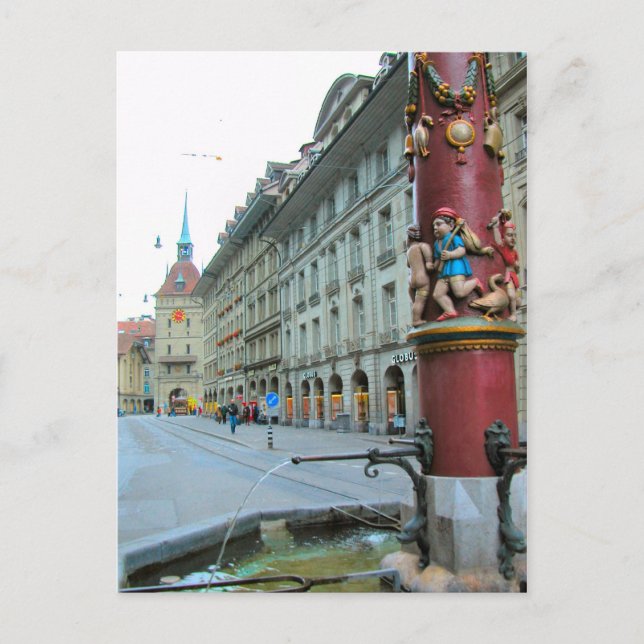 Berner Altstadt - Dekorierter Brunnen Postkarte (Vorderseite)