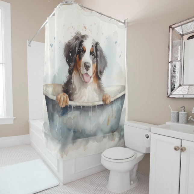 Berner Berg in der Badewanne Wasserfarbener Hund K Duschvorhang (Beispiel)