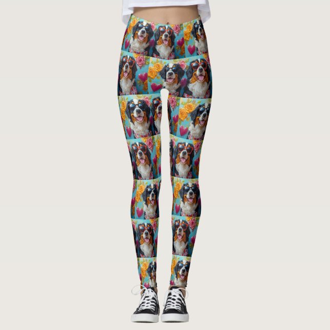 Berner Berg mit Herz-Rose Valentinstag Leggings (Vorderseite)