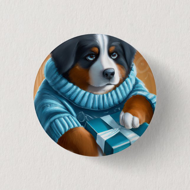Berner Berghund mit Urlaub in der Gegenwart Button (Vorderseite)