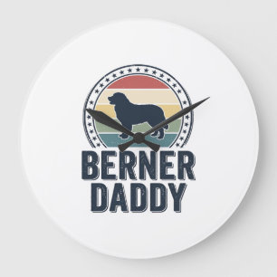 Berner Daddy Vintage Hund Papa Vektor-Shirt Design Große Wanduhr