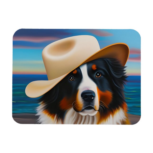 Berner Hund am Strand Magnet (Horizontal)