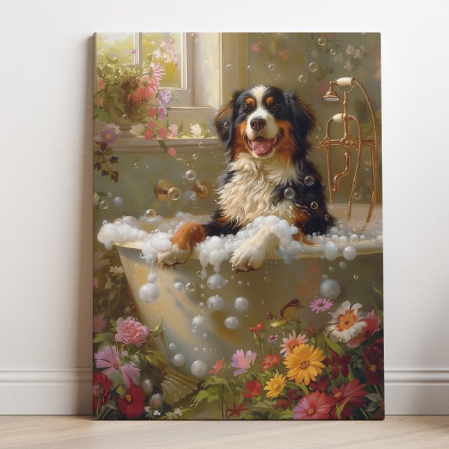 Berner Hund Kunst, Bad Kunst Leinwanddruck (Bernese Mountain Dog Art)