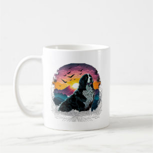Berner Hund mit Aussicht auf den Berg Sonnenaufgan Kaffeetasse