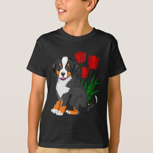 Berner Hund mit Tulpen T-Shirt (Vorderseite)