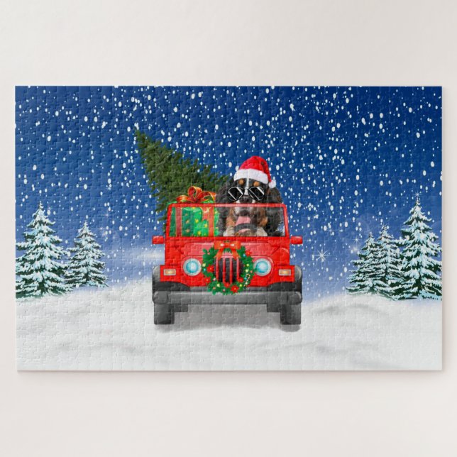 Berner Hund mit Weihnachtsgeschenken Puzzle (Horizontal)