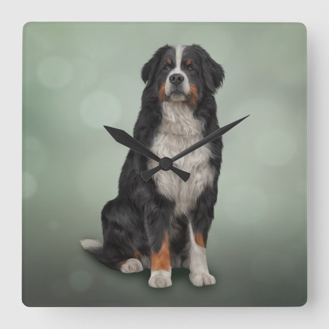 Berner Hund Quadratische Wanduhr (Vorderseite)