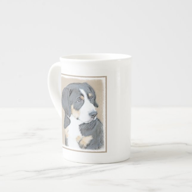 Berner Hund Welpenmalerei - Original Kunst Prozellantasse (Vorderseite Links)