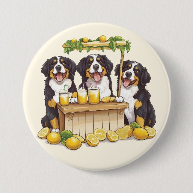 Berner Hunde auf einem Limonade-Stand Button (Vorderseite)
