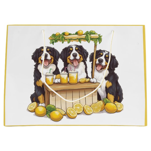 Berner Hunde auf einem Limonade-Stand Große Geschenktüte (Vorderseite)