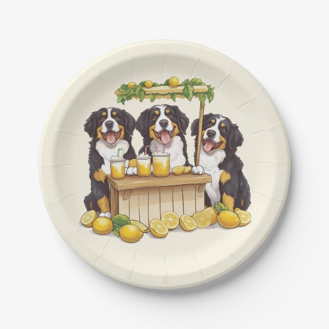 Berner Hunde auf einem Limonade-Stand Pappteller (Vorderseite)