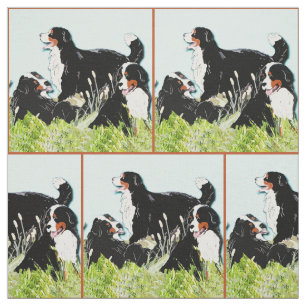Berner Hunde im Gras Stoff