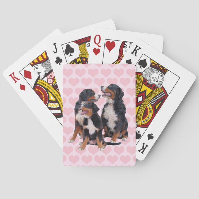 Berner Hunde mit rosa Herzen Spielkarten (Rückseite)