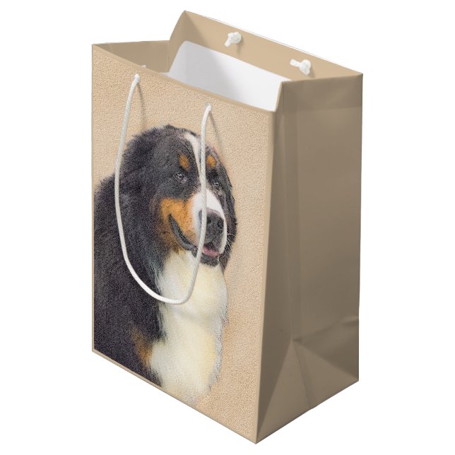 Berner Hundemalerei - Original Hundekunst Mittlere Geschenktüte (Vorderseite Schrägansicht)