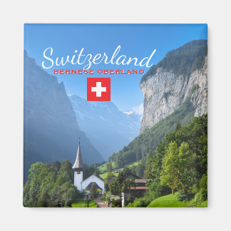 Berner Oberland Landschaft, Schweiz mit Flagge Magnet