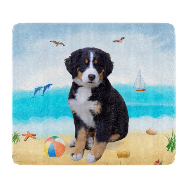 Berner Sennenhund am Strand Schneidebrett (Vorderseite)