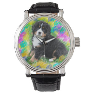 Berner Sennenhund Aquarell-Kunstmalerei Armbanduhr