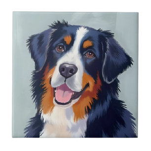 Berner Sennenhund   Aquarellmalerei Fliese