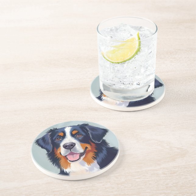 Berner Sennenhund | Aquarellmalerei Getränkeuntersetzer (Seite)