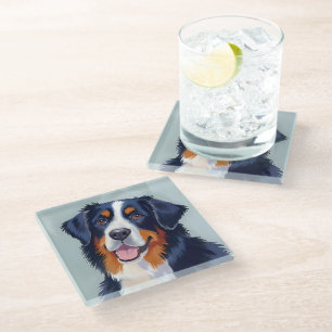 Berner Sennenhund Aquarellmalerei Glasuntersetzer