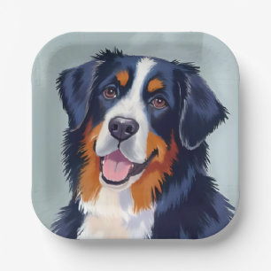 Berner Sennenhund Aquarellmalerei Pappteller