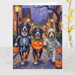 Berner Sennenhund beim Halloween-Süßigkeiten-Samme Karte