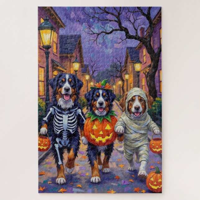 Berner Sennenhund beim Halloween-Süßigkeiten-Samme Puzzle (Vertikal)