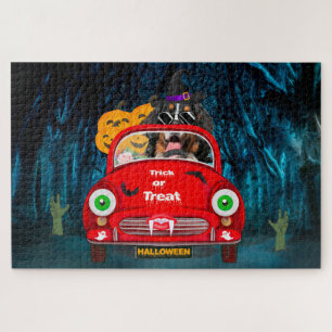 Berner Sennenhund fährt Auto Gruselig Halloween Puzzle