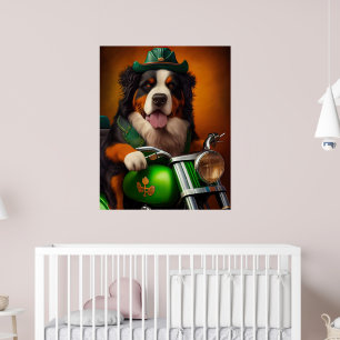 Berner Sennenhund fährt Fahrrad am St. Patrick's D Poster