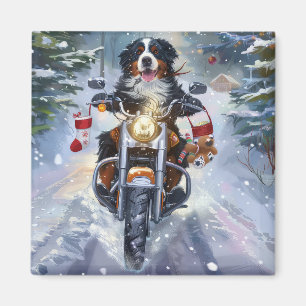 Berner Sennenhund fährt Motorrad zu Weihnachten Magnet