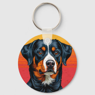 Berner Sennenhund gegen warme Sonnenuntergang-Farb Schlüsselanhänger