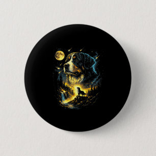 Berner Sennenhund heult zum Mond Fantasy-Hund Button