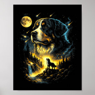 Berner Sennenhund heult zum Mond Fantasy Hund Poster