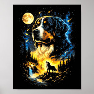 Berner Sennenhund heult zum Mond Vintage 90er Poster