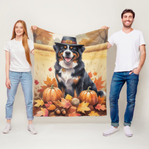 Berner Sennenhund im Herbstlaub Erntedank Kunst Fleecedecke