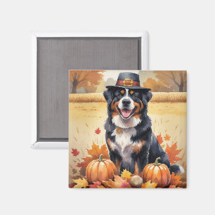 Berner Sennenhund im Herbstlaub Thanksgiving Kunst Magnet