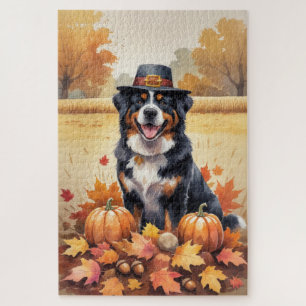 Berner Sennenhund im Herbstlaub Thanksgiving Kunst Puzzle