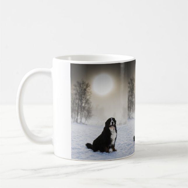 Berner Sennenhund im Schnee Kaffeetasse (Links)