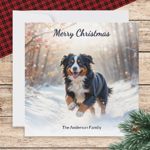 Berner Sennenhund im Schnee Wasserfarben Weihnacht Feiertagskarte